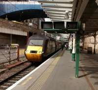 After a symphony of whistling and door banging HST 43 321 heads 'OFF E' on<br>
the morning of 1 June. To the left can be seen the site of the covered<br>
siding, next to the basement of The Scotsman building, where newspapers<br>
were loaded overnight.<br><br>[David Panton 01/06/2017]