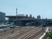 Jinshanwei Station with two CRH2 units on this high speed commuter line linking with Shanghai. The station architecture is typically impressive and four platforms are provided for a three trains per hour service. On the right train C3659 has just arrived from Shanghai South while train C3066, the 13.21 Jinshanwei to Shanghai South, awaits departure on the adjacent platform.<br>
<br><br>[Mark Poustie 29/05/2017]