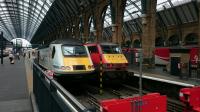 Kings Cross, 30th May 2017, and about to board the 1400hrs HST to Aberdeen, with its supremely comfortable and roomy Mk3 carriages. A DVT, on the tail of a Class 91 service, stands alongside<br>
<br><br>[Alan Cormack 30/05/2017]