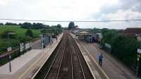Castle Cary station, looking west from the station footbridge on 27th May 2017. Beyond the platforms the line to Yeovil and Weymouth diverges from the main line.<br>
<br><br>[Alan Cormack 27/05/2017]