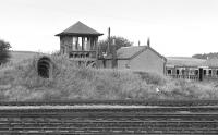 Old 'signal box' adjacent to the shed yard at Carstairs, photographed in 1977. The box is thought to have been used for a time as a training location for signalmen and S&T staff. (Any additional info welcomed.) [Ref query 1074]<br><br>[Bill Roberton //1977]