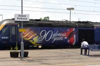 43027 with a vinyl celebrating the Queen's 90th birthday (April 2016), seen at Didcot on 16th June 2017.<br><br>[Peter Todd 16/06/2017]