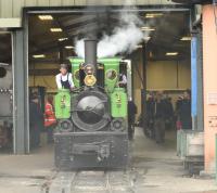 <I>MINAS de ALLER</I>, an elderly 0-6-0PT built by Corpet-Louver, Works No. 439 of 1884, seen emerging from the shed at the June 2017 Statfold Barn Railway Open Day.<br>
<br><br>[Peter Todd 10/06/2017]