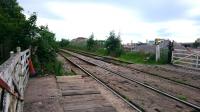 View west towards the station from the level crossing which formerly approached Forres goods. The new station and loop are being developed to the right on the site of the original station.<br><br>[Alan Cormack 21/06/2017]