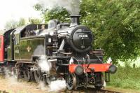 Over the last two years, the East Somerset Railway has carried out the restoration from Barry scrapyard condition to full working order of 41313. Today was its introduction back into service. Crewe built to an Ivatt design in 1952. [See news item]<br>
<br>
It came out of Barry many years ago and went to the Buckinghamshire Rly. Centre, Quainton. Eventually an agreement was struck whereby 41298, 41313 and 46447 went to the Isle of Wight. The latter two were restored by the ESR and 41298 restored by the IOWRly.<br>
<br>
Here they are in action on the ESR. Admired by two coach loads of IOWRly supporters.<br><br>[Peter Todd 24/06/2017]