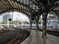 Cologne's distinctive station roof frames a dual ICE set arriving from the east on 30th May 2017. This was the third of the photographer's four interchanges on a rail journey which began at 05.40 at Edinburgh Waverley and ended in Hornberg (in the heart of the Black Forest) at 22.30 (mainland European time) the same day.<br><br>[David Spaven 30/05/2017]