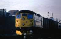 An unidentified Class 26 heads south at Ferryhill Jct with a parcels train in the evening of 07 May 1975<br><br>[John McIntyre 07/05/1975]