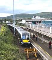 One of the NIR Translink Class 4000 CAF units standing at platform 1 of Belfast's Great Victoria Street station on 12 June 2017. Unit 4012 is operating a Bangor line service.<br><br>[Andy Furnevel 12/06/2017]