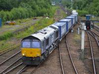 DRS 66431 takes the Dundee line with the 4A13 Grangemouth - Aberdeen Craiginches intermodal on 25 June.<br><br>[Bill Roberton 25/06/2017]