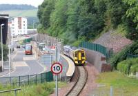 The 0955 ex-Edinburgh restarts from Galashiels on 16 June 2017 on the last leg of its journey to Tweedbank.<br><br>[John Furnevel 16/06/2017]