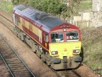 EWS 66148 runs light engine through the site of Blackford Hill station on the Edinburgh sub in April 2002. The station had closed to passengers in September 1962. [Ref query 1091]  <br><br>[John Furnevel 12/04/2002]