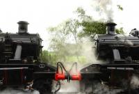 Welcome return. Cranmore sees the identical front ends of Ivatt 2MT 2-6-0 46447 (on the right) and Ivatt 2MT 2-6-2T 41313 on 25th June 2017. The occasion was the latter loco's reappearance in service after restoration from Barry scrapyard condition. <br><br>[Peter Todd 25/06/2017]