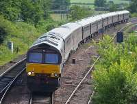 Day 1 of the <I>Royal Scotsman 'Grand Tour of Great Britain'</I> sees 66746 passing Inverkeithing East Junction on 9 July 2017 with the Dundee - Chester leg.<br>
<br><br>[Bill Roberton 09/07/2017]