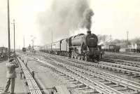 Black 5 45083 leaving Mauchline on 9 May 1959 with a St Enoch - Carlisle train. [Ref query 1094]<br><br>[G H Robin collection by courtesy of the Mitchell Library, Glasgow 09/05/1959]