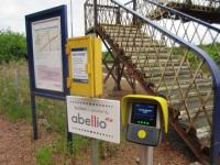 Despite the very low platforms, Breich station features modern furniture. 26th June 2017.<br><br>[John Yellowlees 26/06/2017]