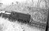 The Greenlaw branch pick up freight heading back to St Boswells at Easter 1965 behind D3888. Photograph taken from a minor road bridge between Earlston and Ravenswood Junction.<br><br>[Bruce McCartney //1965]