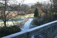 Looking east over the frosty trackbed of the Symington, Biggar and Broughton Railway from the A701 road bridge at the south end of Broughton village in November 2005. The branch to Talla turned south approximately one mile east of this point. <br><br>[John Furnevel 30/11/2005]