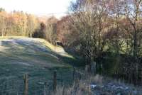 View north from the B712 near Drumelzier, just south of Broughton in November 2005. The cutting took the Talla Railway under a now infilled road bridge shortly after leaving the 'main line' at Rachan Junction. From here the route followed the Tweed south.<br><br>[John Furnevel 30/11/2005]