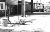 Interesting ideas for pub names no 46 - <I>'The Bin & Brazier'</I>.<br/> D403 double heading 409 during a stop at Carstairs in April 1972 with a northbound train.<br><br>[John Furnevel 28/04/1972]