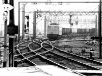 A coal train approaching Penistone from the south east in 1978 behind a class 76 electric locomotive.<br><br>[John Furnevel 12/09/1978]