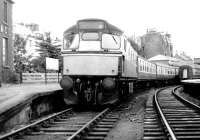 The 1894 Fort William station with a Glasgow train awaiting its departure time in July 1970.<br><br>[John Furnevel 14/07/1970]