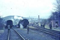 80118 runs round Scottish Rambler no 3 at Moffat.<br><br>[John Robin 29/03/1964]