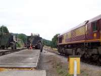 Army vehicle hangs precariously at Redmire ... July 2005.<br><br>[Mick Golightly 26/7/2005]