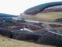 Virgin service passing Harthope Viaduct heading north. One railway and five roads running parallel.<br><br>[Ewan Crawford //]