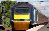 A westbound 125 hammers through Longniddry.<br><br>[Ewan Crawford /04/2005]