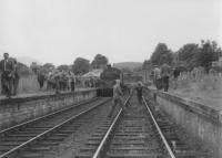 Last train ready to leave for Gleneagles behind 80063.<br><br>[John Robin 04/07/1964]