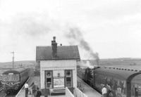 78054 bound for Banff and a DMU on an Elgin to Aberdeen service via the coast standing at Tillynaught Junction in August 1963.<br><br>[John Robin 22/08/1963]