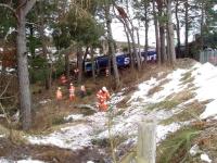 Activity at Carrbridge on the morning of 11 February 2010, with preparations being made for 'the big lift' of 66048, due to take place in two days time.<br><br>[Gus Carnegie 11/02/2010]