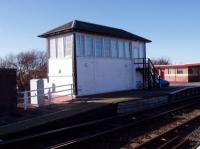 Girvans signalbox viewed from the southbound platform.<br><br>[William Tollan 09/02/2006]