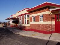 The new <i>Art Deco</i> building at Girvan (new) station.<br><br>[William Tollan 09/02/2006]