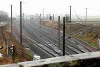 Looking south west over the Quintinshill loops from the road bridge on a rainy February morning in 2006.<br><br>[John Furnevel 09/02/2006]