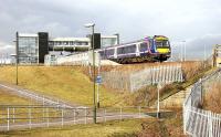 Edinburgh Park looking west in March 2006 with an Edinburgh - Glasgow shuttle passing through. <br><br>[John Furnevel 06/03/2006]