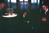 A cosy scene inside the Guards van on the way back to Galashiels from Kelso with the last freight on 29 March 1968. Who is that on the right of the picture?  He joined us at St Boswells and had a pass for the freight. He wasnt <I>local</I>, and the name <I>Craig</I> seems to ring a bell.<br><br>[Bruce McCartney 29/03/1968]
