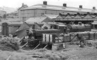 1649 from the Dornoch branch sports a <I>Royal Highlander</I> headboard at the rear of Perth Shed in 1963<br><br>[John Robin 24/05/1963]