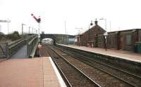 Platform view south at New Cumnock in March 2006. On the left is the wooden ramp up to the A76.<br><br>[John Furnevel 29/03/2006]