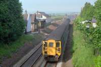 A southbound 477 propelled train seen at Laurencekirk in 1989. The station was to re-open twenty years later.<br><br>[Ewan Crawford //1989]