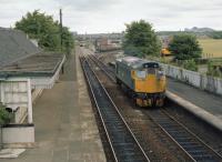 Looking east from the footbridge at Slateford.  The Craiglockhart spur diverges to the right.  Two class 27s are in attendance, perhaps to check track circuits after some renewals.  Soon the junction would be converted to a single lead and electrification would follow.<br><br>[Bill Roberton //1981]