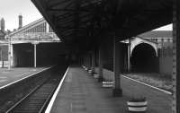 Looking towards the fading trainshed at Henley-on-Thames in 1973. A Pressed Steel <I>Bubble Car</I> can just be seen inside. [See image 43208] for the same scene forty years later. <br><br>[Bill Roberton //1973]