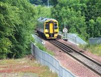 ScotRail 158734 crossing Glenesk Viaduct on 6 July 2017 with the 1024 Edinburgh - Tweedbank.<br><br>[John Furnevel 06/07/2017]