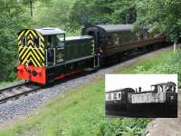 Immaculate Drewry Class 04 D2298, operating a train at the ELR Small Engines Gala, seen at Summerseat in June 2017. The inset picture shows the previous time I had seen the loco, at Dunnington on 6th January 1973, when it hauled a railtour to the Derwent Valley Light Ralway near York. The tour from Manchester ran along the DVLR in near darkness due to a loco failure near Wakefield. Sister loco DVLR No.2 (D2245) shared the haulage on the light railway section.<br><br>[Mark Bartlett 03/06/2017]