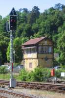 A traditional signal box survives at Sigmaringen, seen on 11th June 2017.<br>
<br>
 <br><br>[David Spaven 11/06/2017]