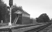 The GWR signal box at Henley-on-Thames in 1973. It had closed during the previous year and the signal shown was controlled by Reading Power Box.<br>
<br><br>[Bill Roberton //1973]