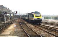 A dull and overcast Saturday morning at Penzance on 1 June 2002 as a First Great Western HST departs for Paddington.<br><br>[Ian Dinmore 01/06/2002]