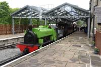 <I>'Barber'</I>, an 0-6-0ST built by Greens of Leeds (441/1908), photographed at Alston on the South Tynedale Railway on 22 July 2017. Note the new station roof, bought with the help of National Lottery funding. For a look at the original [see image 7147].<br><br>[Peter Todd 22/07/2017]