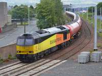 Colas 60095 nears its destination with the Dalston - Ineos empty tanks.  Note the electrification masts. 1 August.<br><br>[Bill Roberton 01/08/2017]