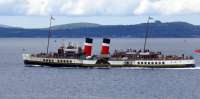 PS Waverley at speed off Wemyss Bay on 11 July 2017. Unfortunately she has been off service for several days now due to repairs to her air-pump. Not ideal at the height of the Clyde season.<br><br>[Colin Miller 11/07/2017]